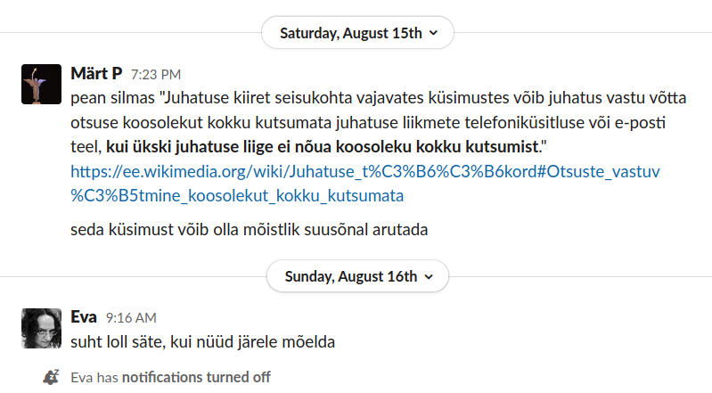 Eva peab töökorra sätet lolliks